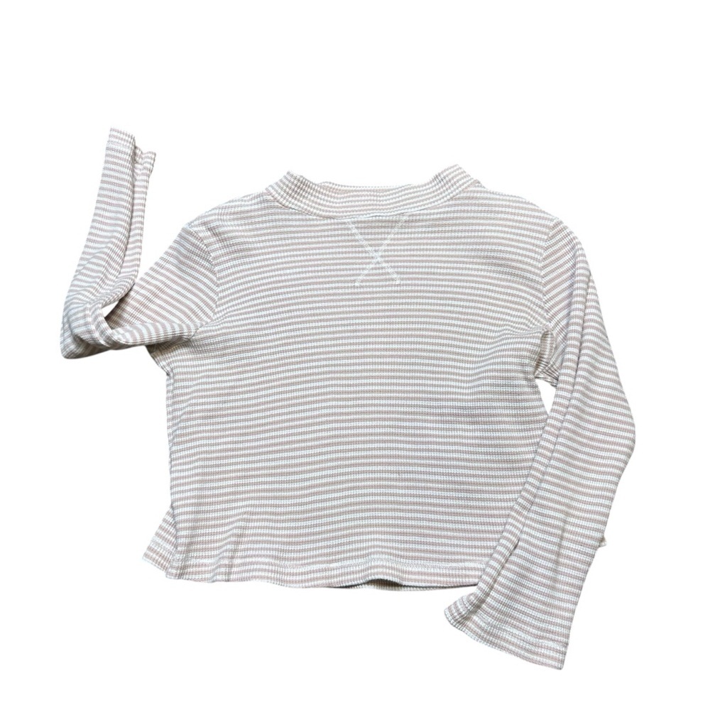 Christy Dawn Libby Pale Pink Cropped Striped Ribbed Long-Sleeve Top EUC - Picture 3 of 8